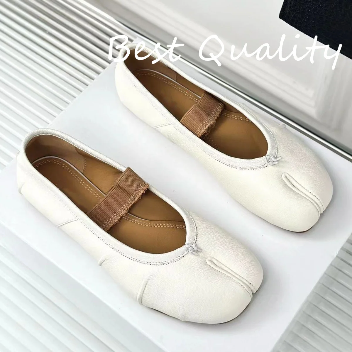 2024 New Women's Genuine Leather Loafers Splitting Toes Shoe Ballet Flat Shoes Single Shoes Luxury Quality