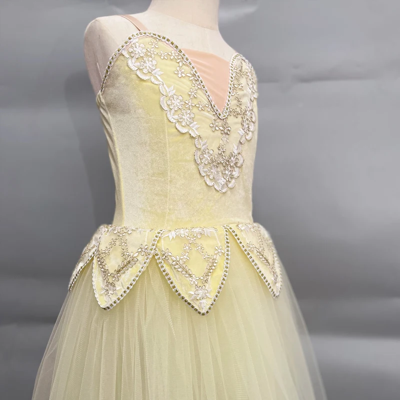 Vestido de Ballet romántico para niños, trajes de actuación de baile de cisne para niñas, vestido de tul de terciopelo largo, vestido de bailarina de Skate