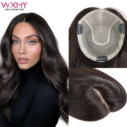 Straight Virgin Human Hair Toppers For Women 15x17CM Silk Base Breathable Lace Toupee With 4 Clips In Hair Pieces And PU Around