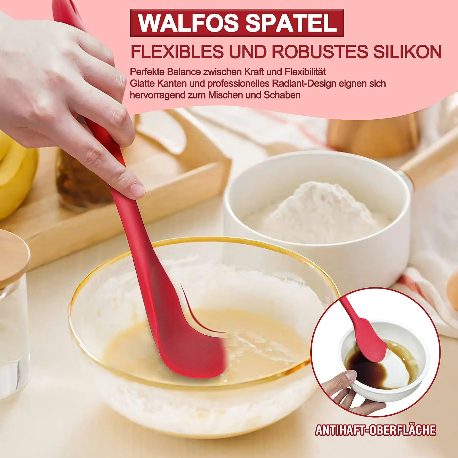 Walfos 5PCS/Set Non-Stick Silicone Spatula Baking Pastry Heat-Resistant Silicone Spatula Kitchen Utensil Cooking Tool