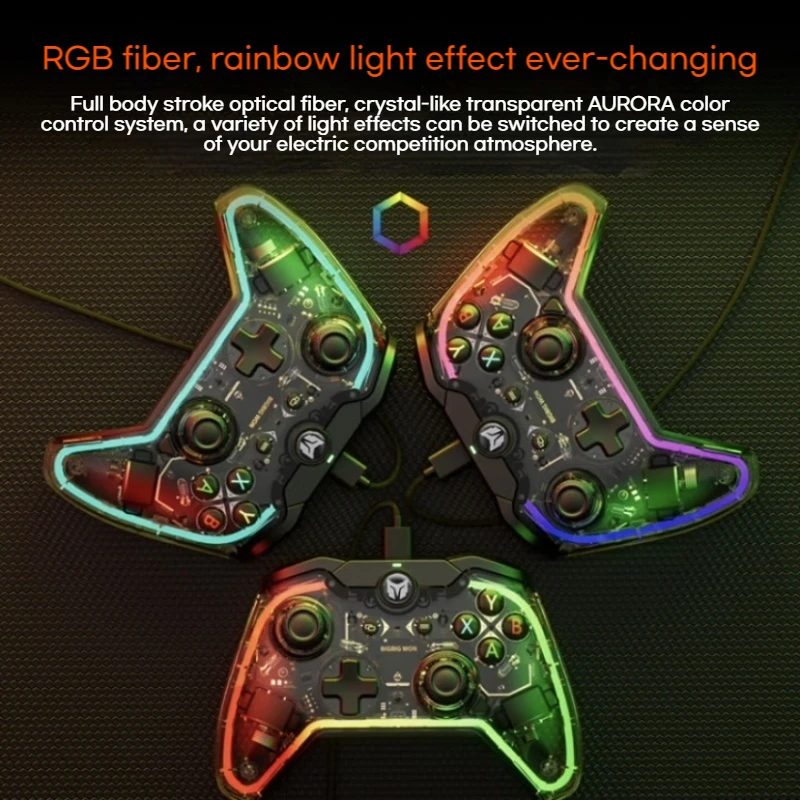 

Bigbig Won Rainbow C1 Lite проводной игровой контроллер с Rgb светильник прозрачный корпус линейная версия поддерживает Windows 10/11 Switch