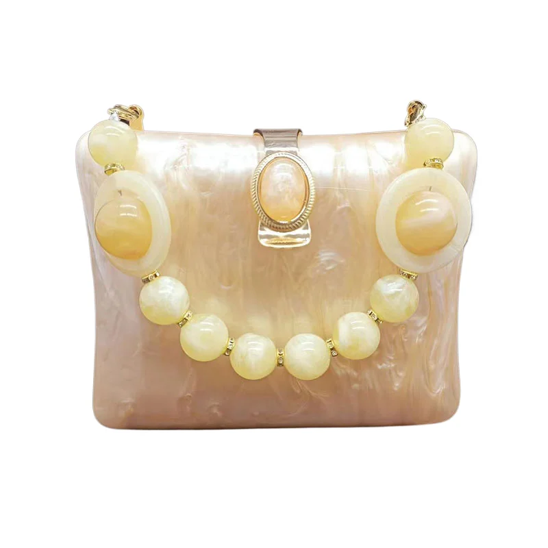 

Pearlescent Board Chain Bag Acrylic Summer Luxury Shell Dinner Box Leisure Hot Style Small Square Handbag Woman Evening Clutches