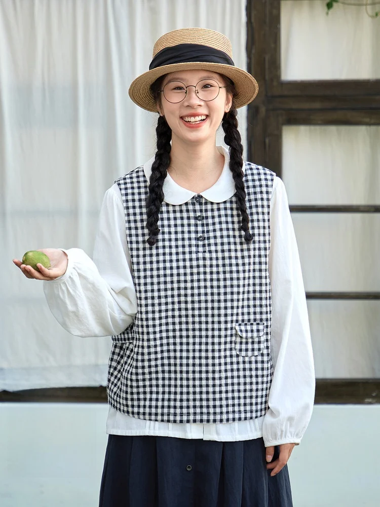 

Loose Casual Bla White id Women's Vest Spring Season Japanese Sle Retro Outerwear Cotton Blend Comfortable All-Match