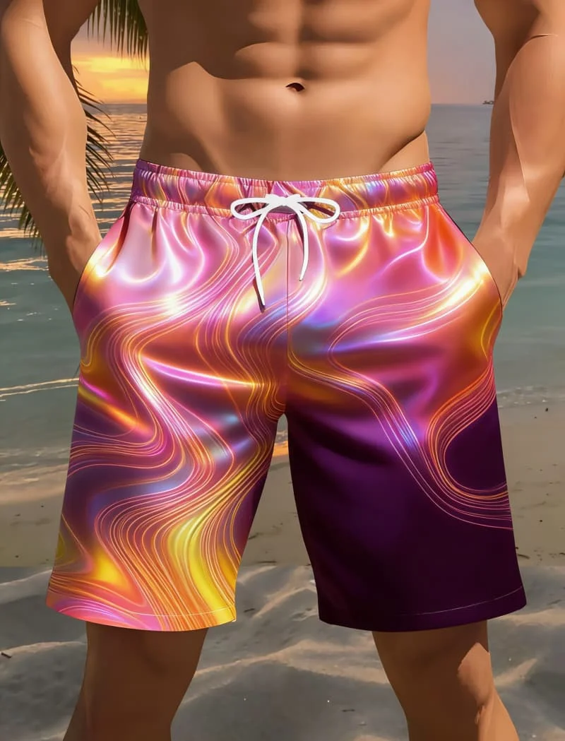 

Мужские повседневные стильные пляжные шорты с современным принтом - повседневные шорты с неоновым пиксельным принтом City Circuit для повседневной летней носки