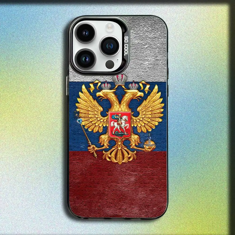 Custodia per telefono con stemma Poccnr con bandiere russe russe per iPhone 17,16,15,14,13,12,Pro,Max,Plus,E,SE4,Air,Mini scatola IMD nera