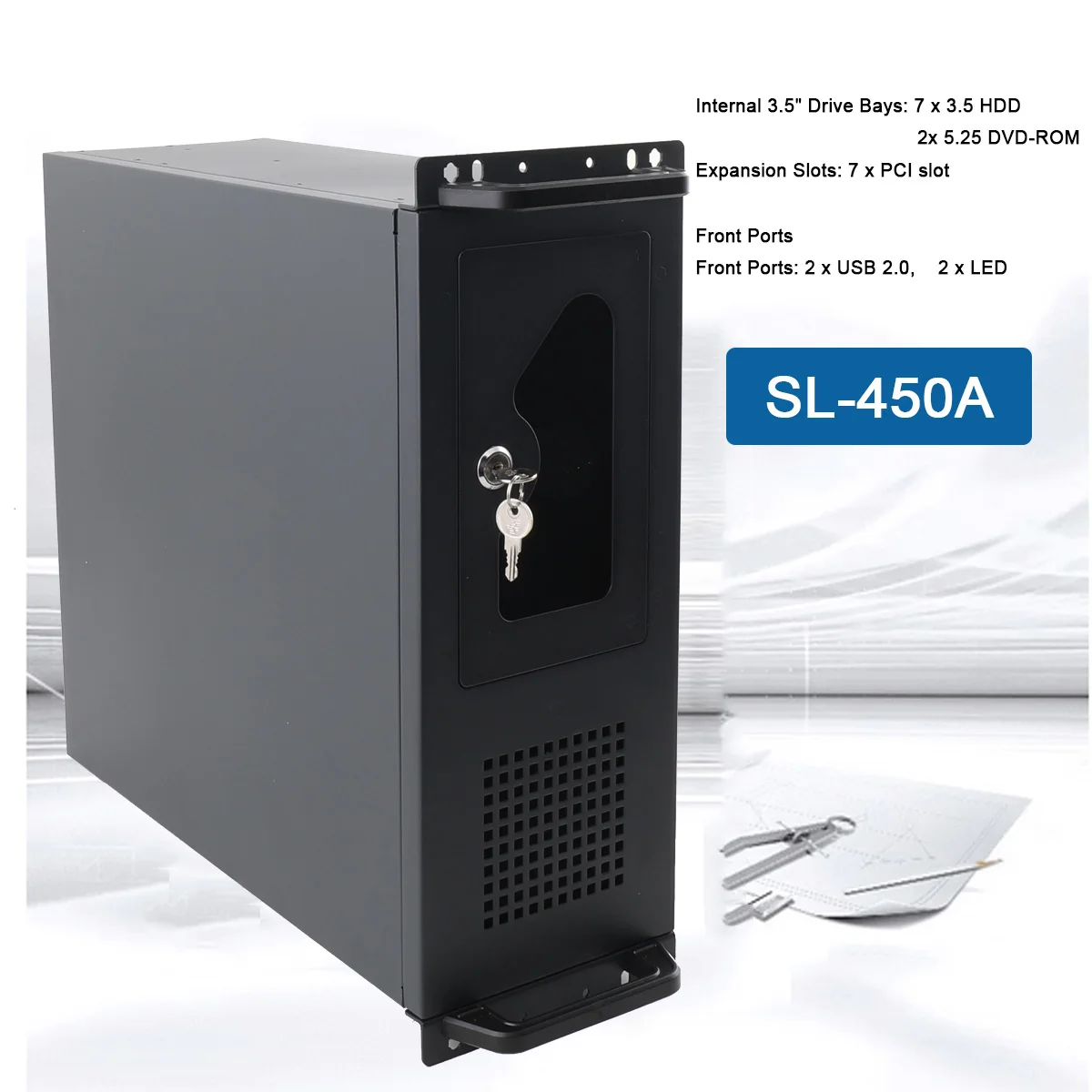 كمبيوتر مكتبي 4U خادم محطة عمل التحكم الصناعي الصندوق الرئيسي 7 القرص الصلب برج كامل هيكل متعدد الأقراص