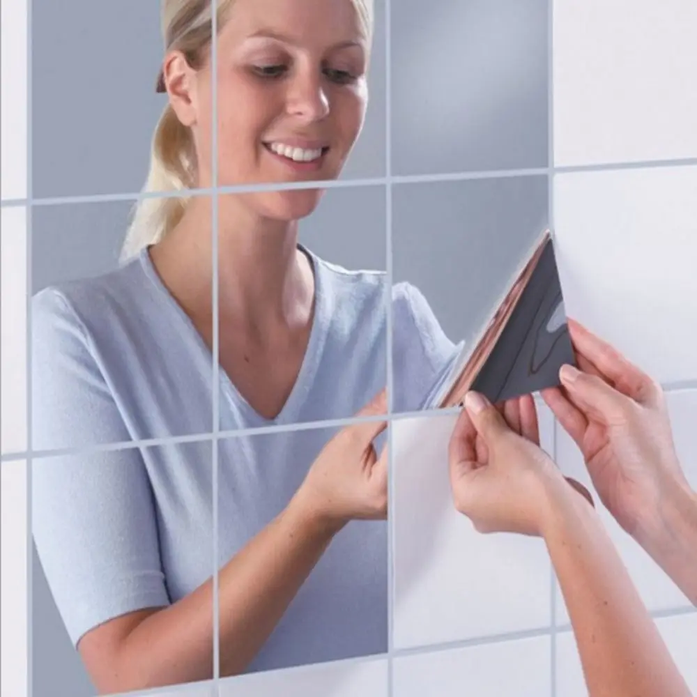 Unbreakable Flexible Mirror Sheets Cuttable Large Size Mirror Stickers Square Frameless Self Adhesive Stick on Mirror Tiles