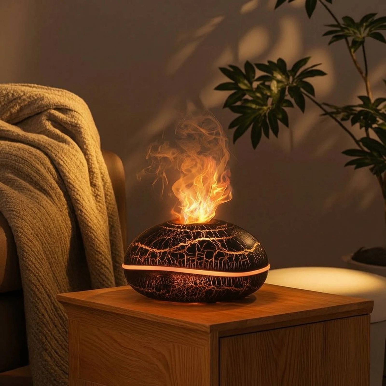 Flame Effect Humidifier Sleek Desktop Humidifier Flame Dispenser Compact Aroma Dispenser with Night Light Decorative