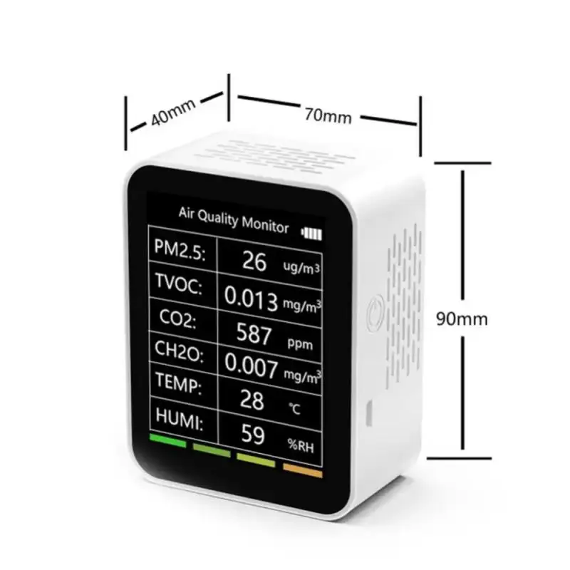 Tuya WiFi كاشف جودة الهواء 6 في 1 كاشف الهواء الذكي متعدد الوظائف PM2.5 TVOC CO2 CH2O كاشف درجة الحرارة والرطوبة