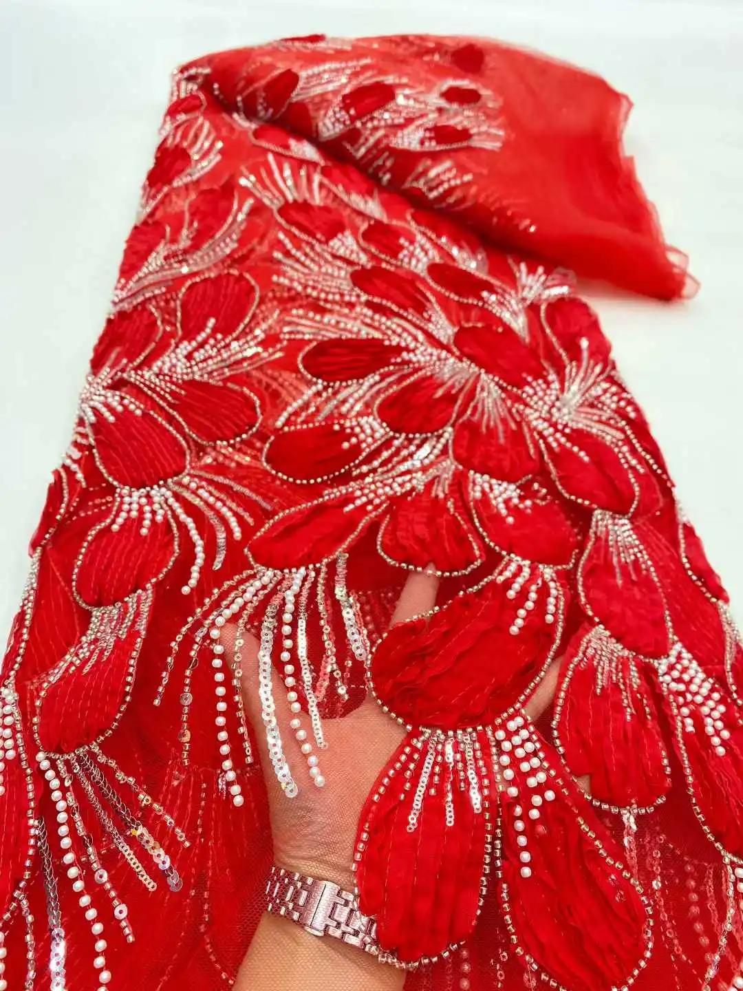 

Hot Selling 3D African Tulle Lace Fabric 2025 High Quality Nigerian Embroidered Lace Fabrics For Sewing Beauty Women Dress Party