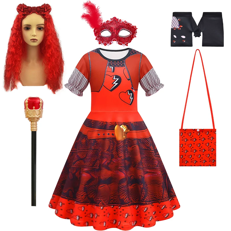 

2024 Halloween Disguised Kids Descendants 4 Movie Protagonist Costumes Carnival Masquerade Party Girl Queen of Hearts Red Dress