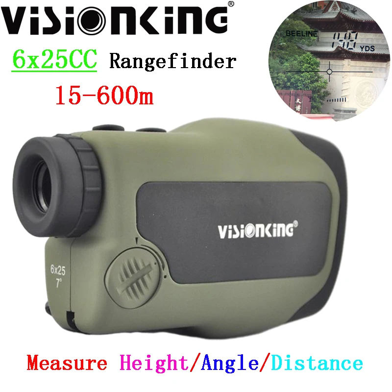 Visionking High Precision 6x25 Laser Rangefinder Height Angle Measurement 600m Meter Distance Golf Poof Monocular With Mount