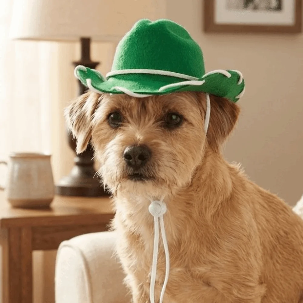 Adjustable Dog Cowboy Hat Breathable Handmade Stitched Pet Dog Sun Hat Secure Fit Pet Outdoor Hats Travel Use