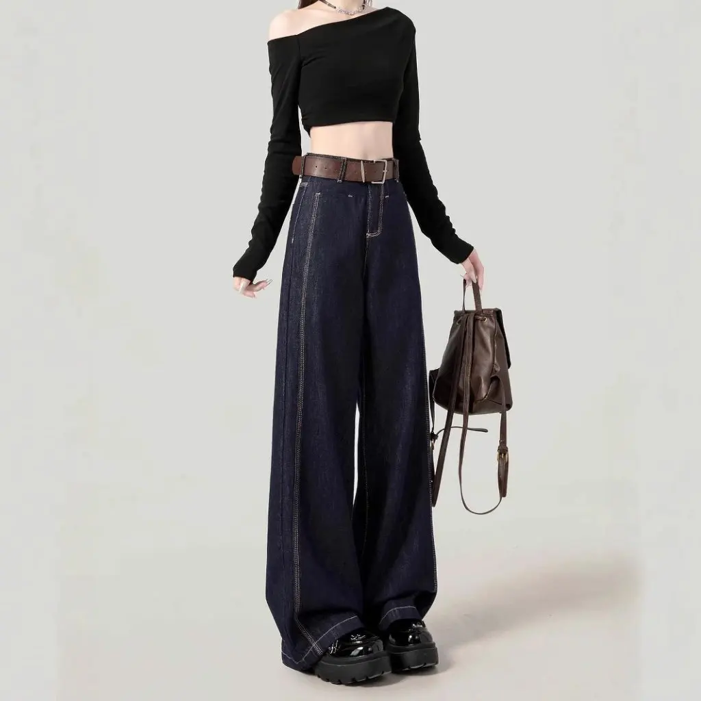 Damskie jeansy z wysokim stanem, proste nogawki, luźne, szerokie spodnie, jesień-zima, nowy styl, dopasowane, codzienne spodnie