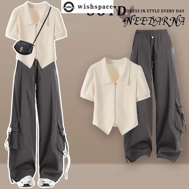 

Leisure Short Sleeved Set for Women's Summer 2024 New Workwear Pants Age Reducing Fashion and Sports Two-piece Set