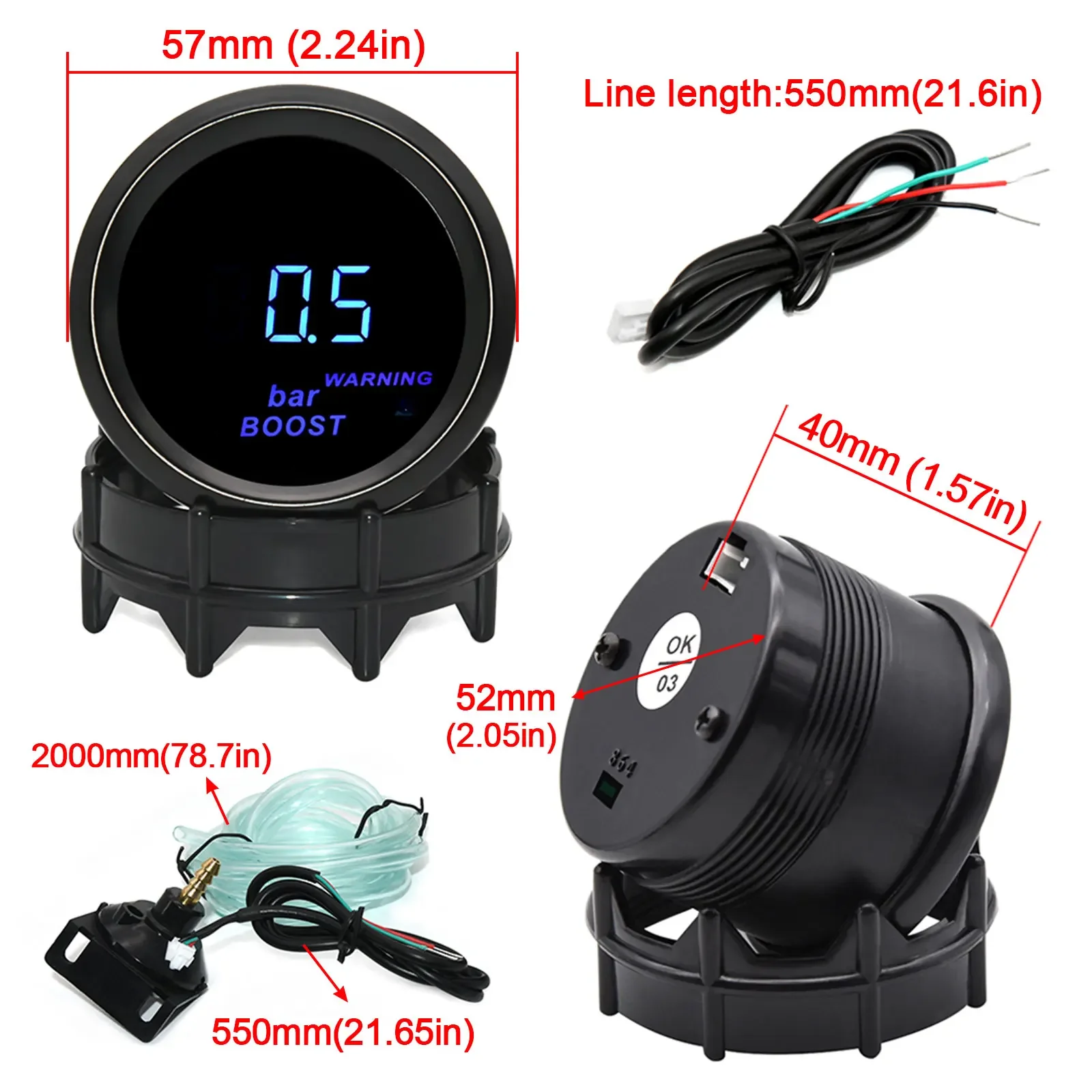 AD Digital Turbo Boost Gauge BAR PSI 52mm Car Water Temp Meter Oil Temp Oil Pressure Gauge Voltmeter Tachometer EGT Gauge Holder