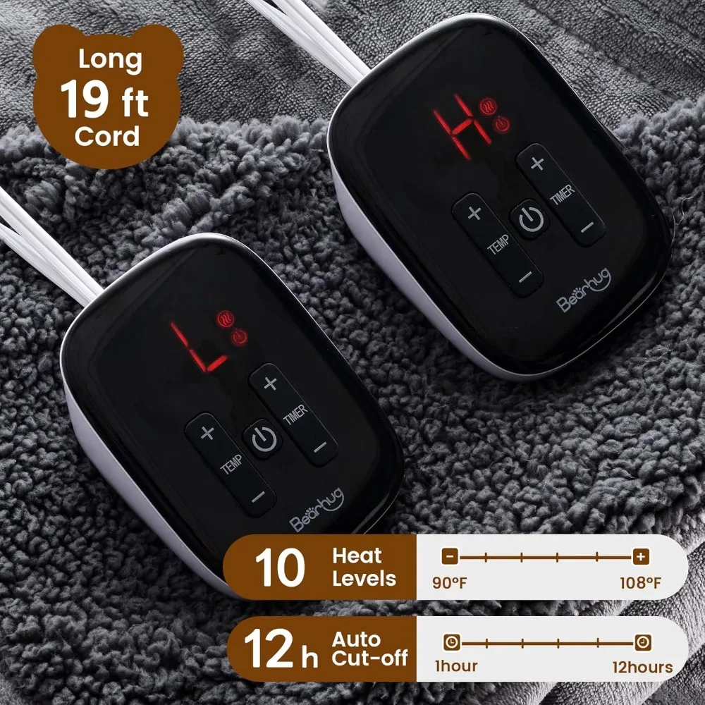 بطانية تسخين مقاس كينج 100 × 90 بطانية كهربائية مرجحة تحكم مزدوجة، مخملية/شيربا 10 مستويات تسخين و1-12 ساعة Aut #3