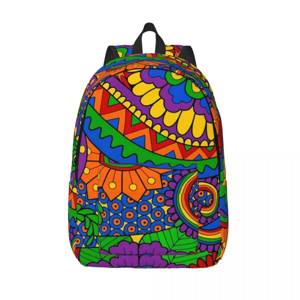 

Happy Flower Power Backpack Hippy Psychedelic Sport Backpacks Female Modern High School Bags Colorful Print Rucksack