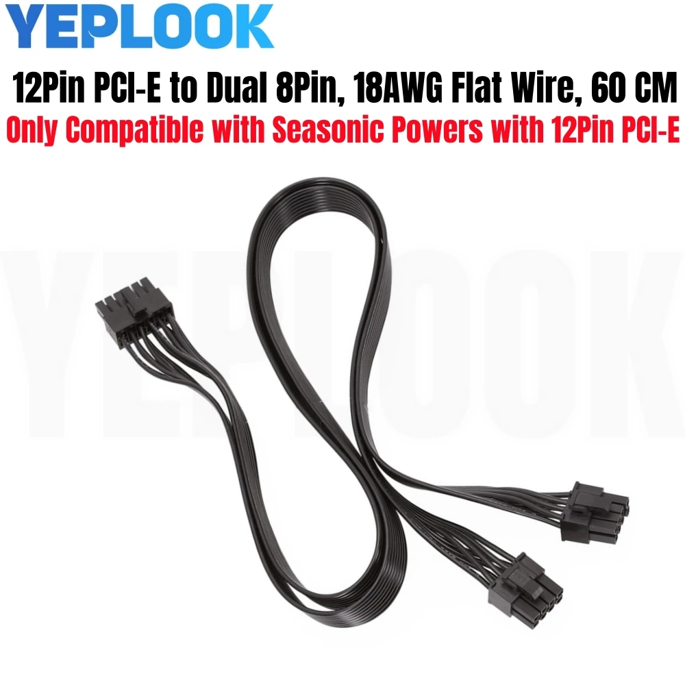

12Pin PCI-E to Dual 8Pin 6+2Pin GPU Power Cable for Seasonic P-860W, P-1000W, X-1050XM, X-1250XM, X-560W, 660W, 760W Modular PSU