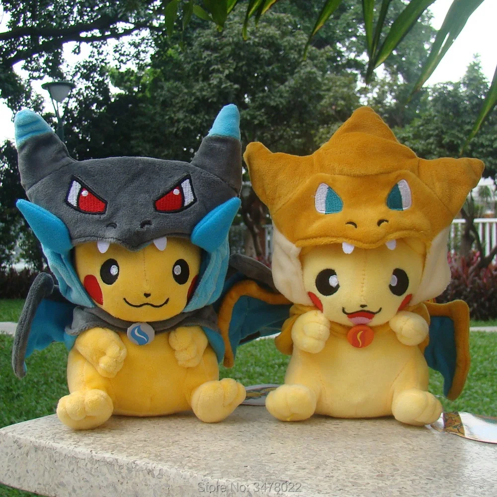 2025???4 Styles Cosplay Pokemon Plush Mega Shiny Charizard XY Pikachu Cloak Stuffed Toy Cartoon Soft Doll