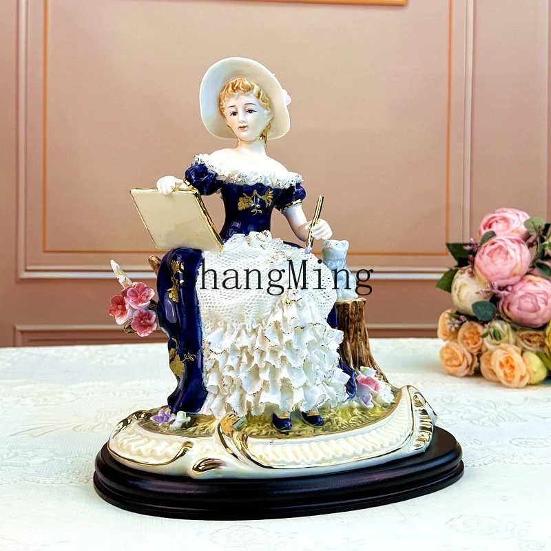 

PYH Chinese vintage beauty ornaments lace porcelain puppet character jewelry handmade luxury living room handicrafts high-end