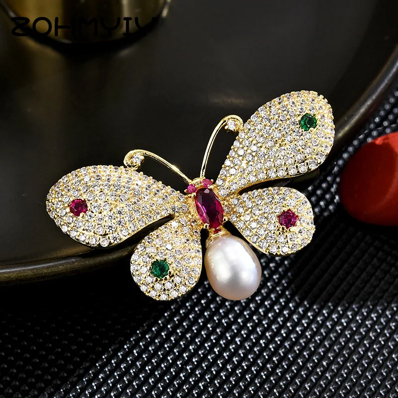 Fashion Rhinestone Pearl Butterfly Brooches For Women Dress Clothing Coat Jewelry Party Accessries Gifts