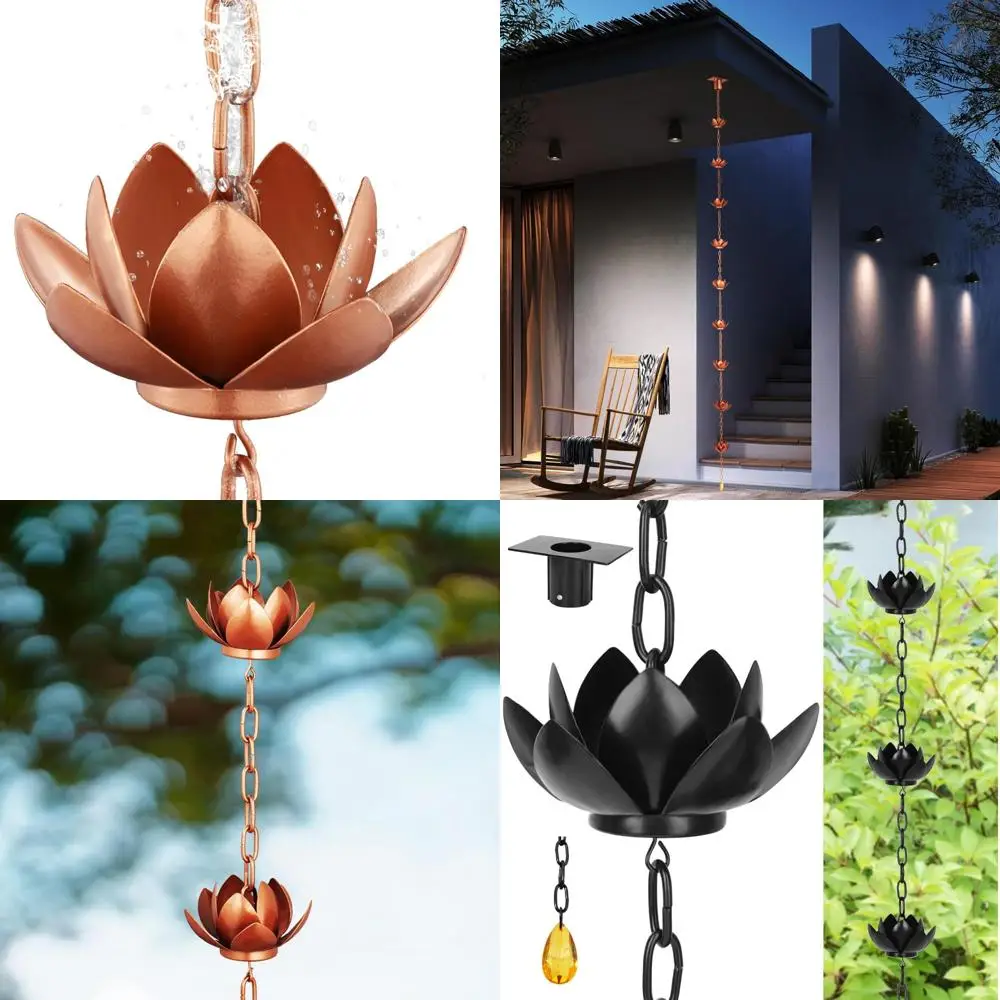 8.5ft Rain Chain for Gutters Downspouts Outside, Copper Plated Lotus Rain Chain Cups, Functional and Decorative Replacement for