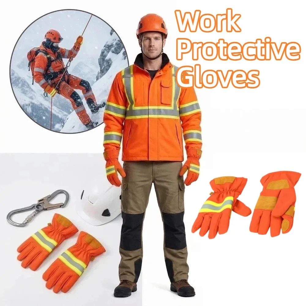 Thicken Firefighter Training Gloves Reflective Strap Heat Resistant Flame Retardant Gloves Orange Wear-Resistance
