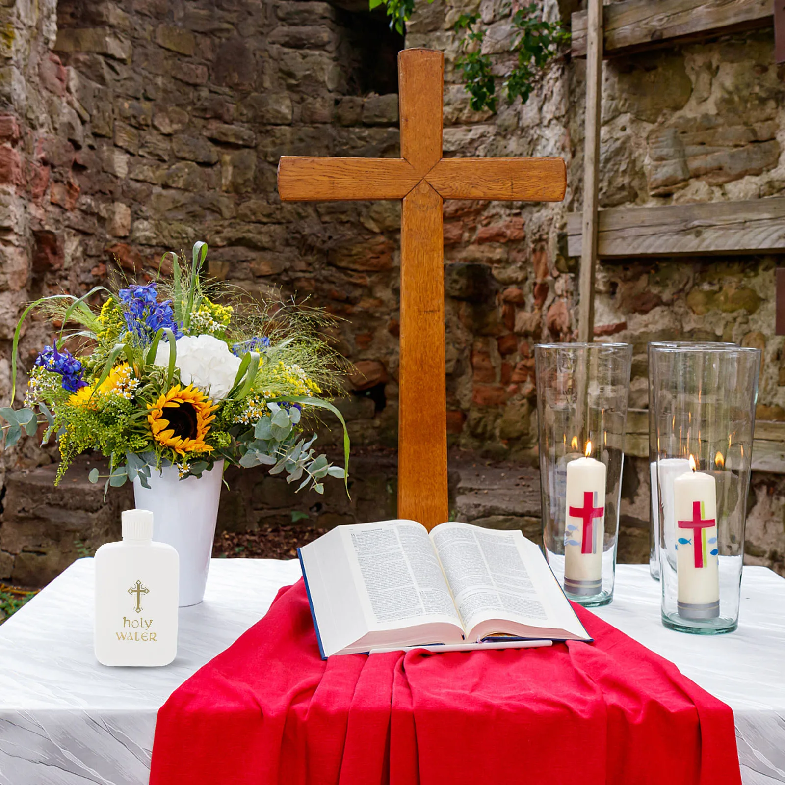 

6Pcs Holy Water Bottles White Plastic Jesus Cross Pattern Refillable for Church Baptism Exorcism Catholic Outdoor Use