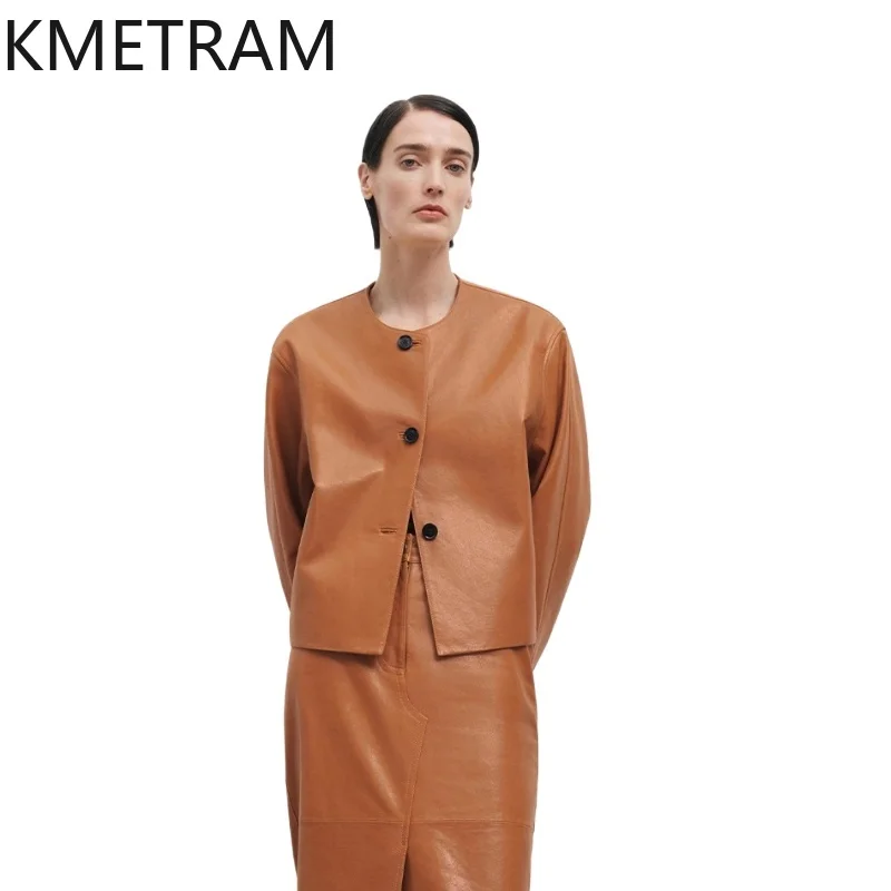 

Куртка из овчины с натуральным верхним слоем, женские короткие куртки из натуральной кожи, женская новинка, верхняя одежда, осенняя одежда 2025 дубленка