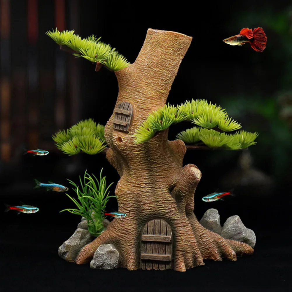 Fish Tank Decoration Aquarium Tree Trunk Ornaments Simulated Tree Root Design Resin Aquarium Hideout Landscape Adornment