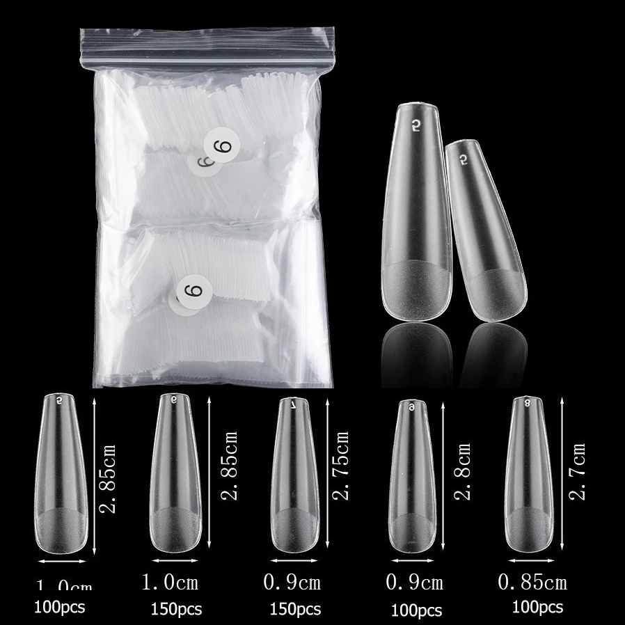 600PCS 5 Sizes Only Size 5-9 Trackless Matte Clear Long Ballet Sharp Almonds Korea ABS Full False Nail Tips Manicure Accessories