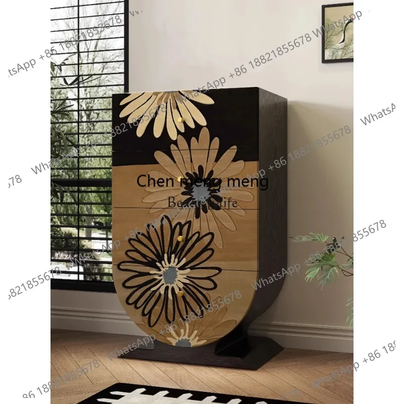 Solid wood retro dining side entrance cabinet, living room, bed and breakfast, bedroom integrated storage locker