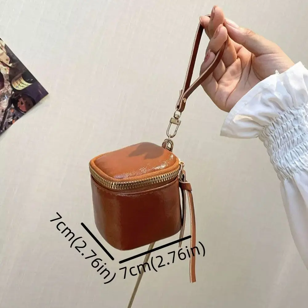 Fashion Hanging Neck Lipstick Bag Pu Leather Mini Coin Purse Versatile Storage Pouch Zipper Handbag