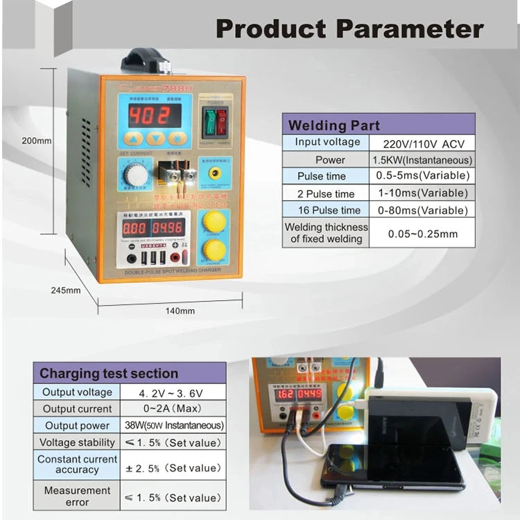 

SUNKKO 788H-USB Multi Function Spot Welder with Battery Testing and Charging Capability