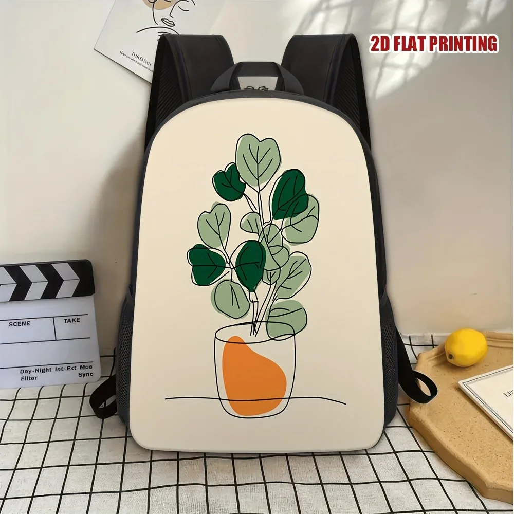 

1 lightweight large-capacity abstract green leaf print travel backpack - adjustable shoulder straps, washable zipper closure