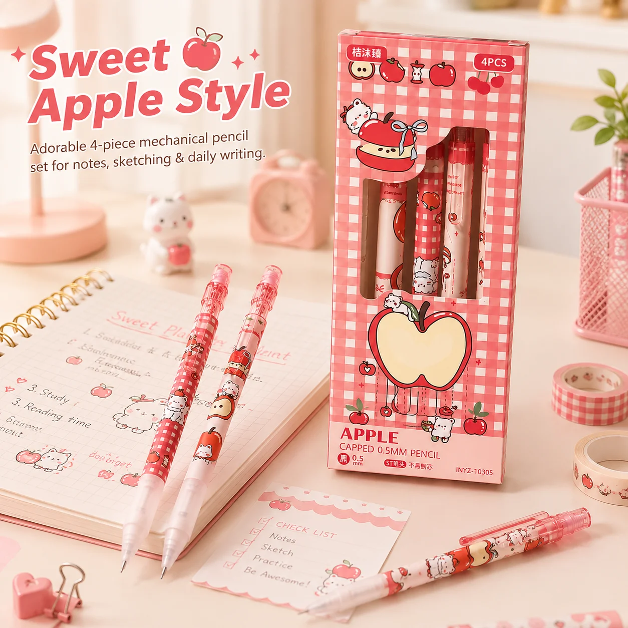 Kawaii Mechanical Pencil Kit, 0.5mm Break-Resistant Automatic Pencils with Eraser for Students