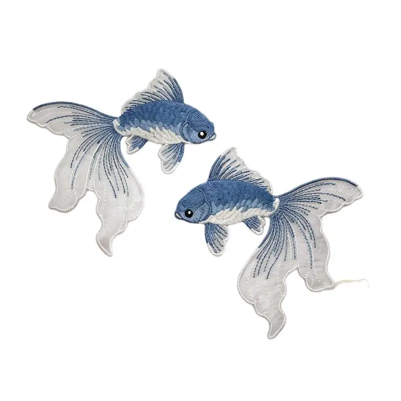 2 Stück mehrfarbige Goldfisch-Stickerei-Aufnäher aus Stoff für T-Shirts, Taschen, Hüte, Accessoires, zum Aufbügeln, zum Reparieren, zum Basteln. – Detail 7