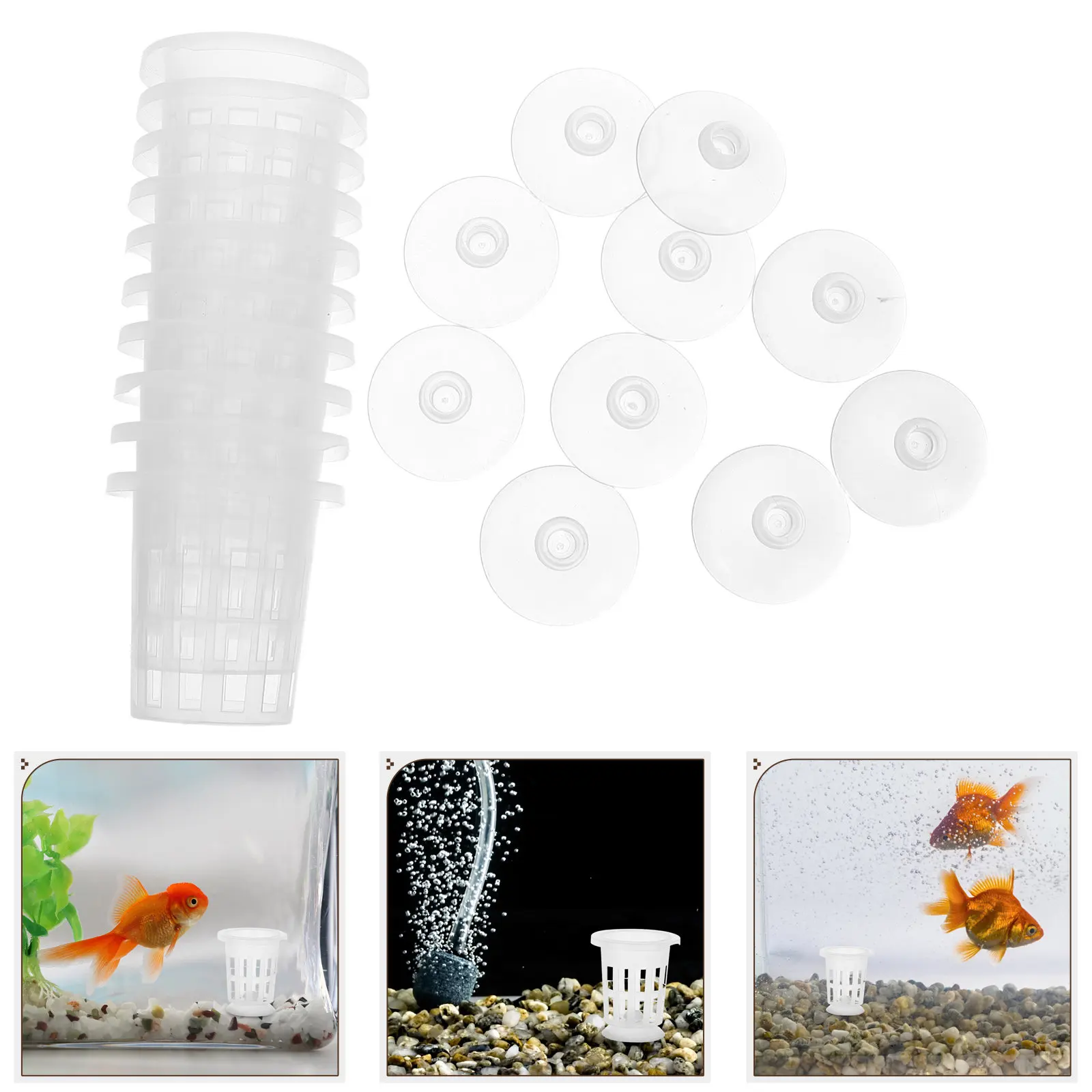 1Set Hydroponic Net Pot with Suction Cup High Strength Mesh Plant Basket Stable Placement for Aquarium Tank Cultivation Healthy