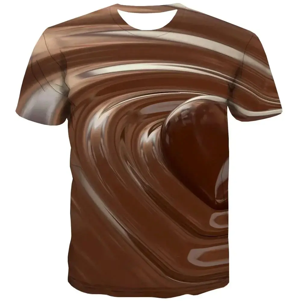 Men's Fun Food Chocolate 3d Printed Fashion O Collar Short Sleeve Street Creative Casual Personality Comfortable Breathable Top