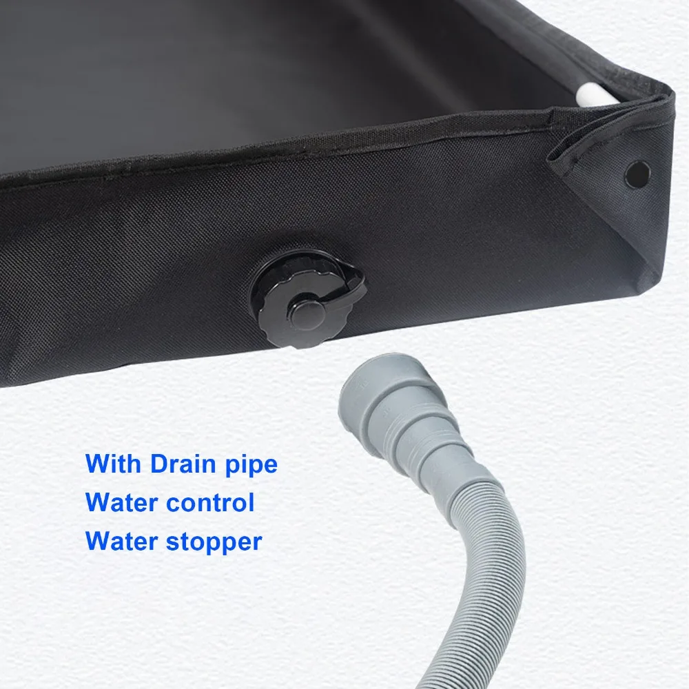 Portable 31.5x31.5x3.9 Inch Shower Tray Bottom Drain Detachable Drain Pipe Shower Base Black PVC Shower Pan Travel