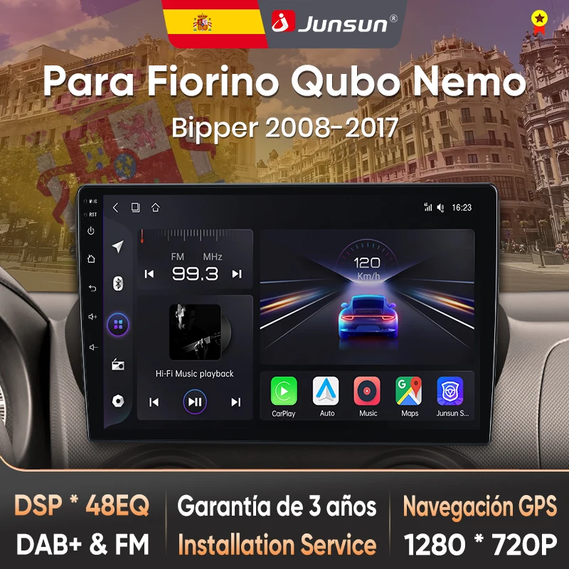 Autoradio Junsun Radio Voz AI pour Fiat Fiorino Qubo Nemo Bipper 2008-2017, CarPlay sans fil, Android Auto, 2DIN avec Bluetooth DA