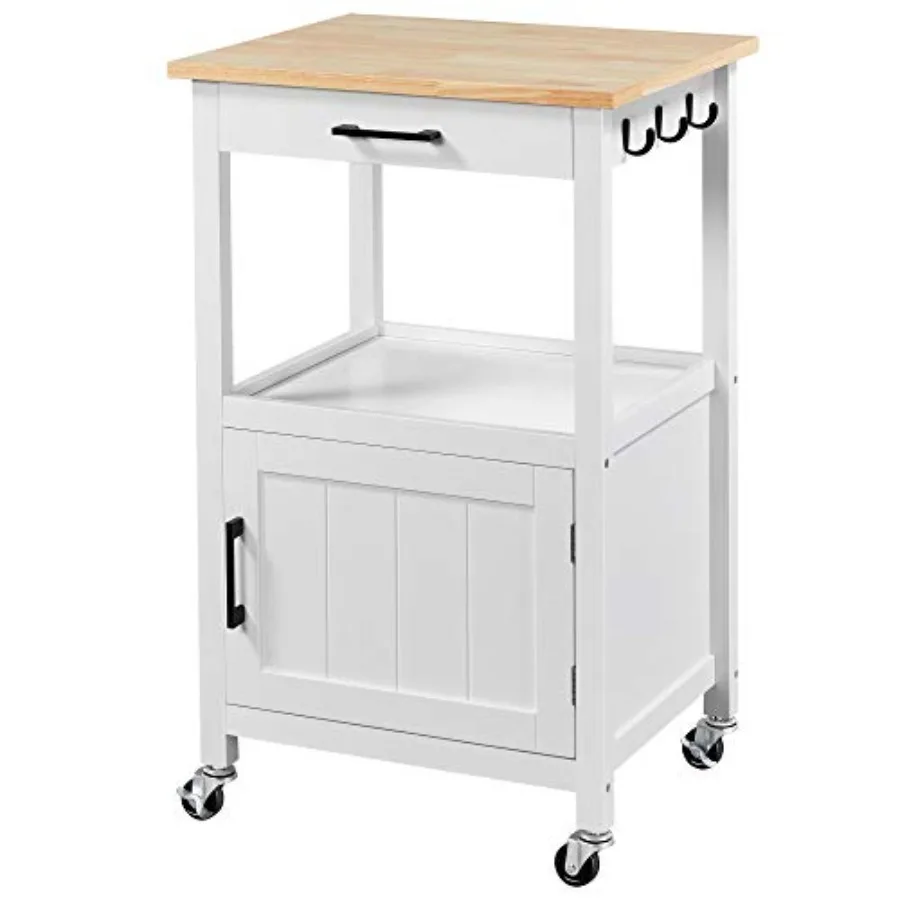 Rolling Kitchen Island Cart with Storage for Home Use, Solid Wood Top, Natural Finish, Heavy-Duty Casters and Ample Shelving