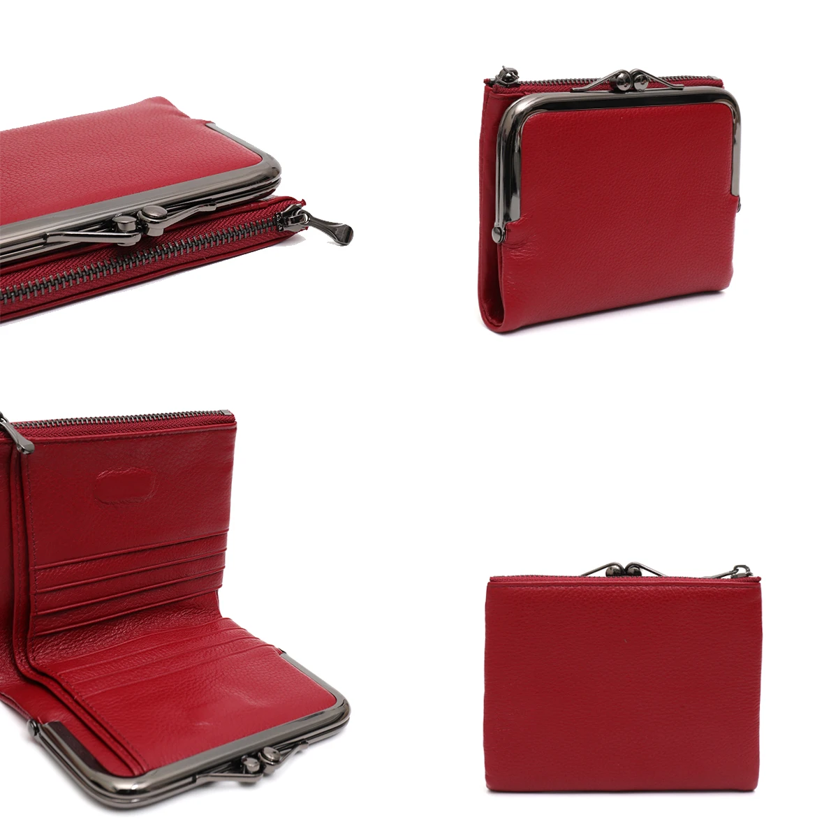 SC Women Fashion Genuine Leather Bifold Short Wallet Luxury Kiss Lock Multi Slots Card Holders Cash Coin Purse Portable Daily ﻿