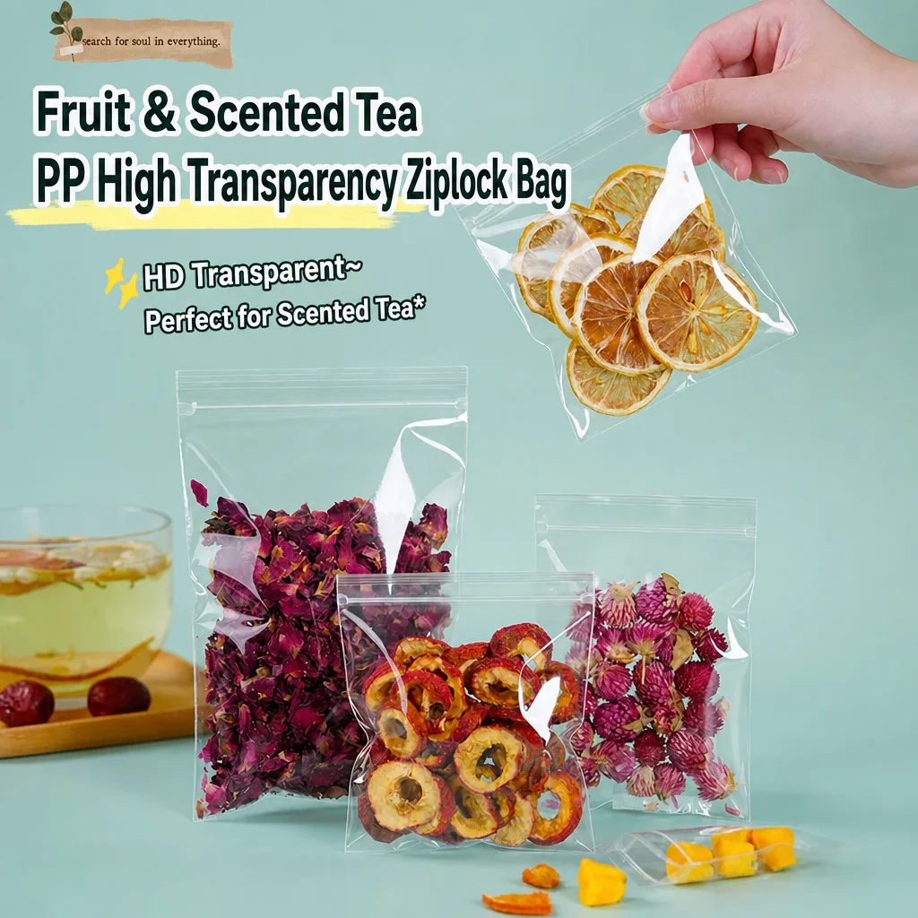 500PCS Transparent PP Zip Lock Bags Food Grade Self Sealing Storage Pouches for Scented Tea Cookies Candy Jewelry Packing