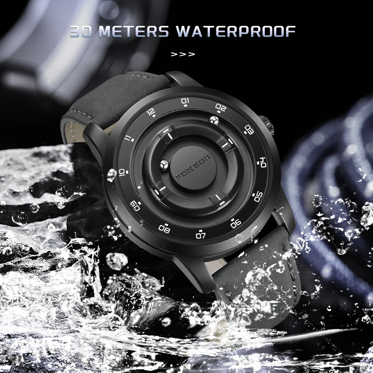 FOXBOX Watch Planet Design Fashion Floating Magnetic Pointer Free Ball Bearing Creative Simple Waterproof Quartz Watch for Men