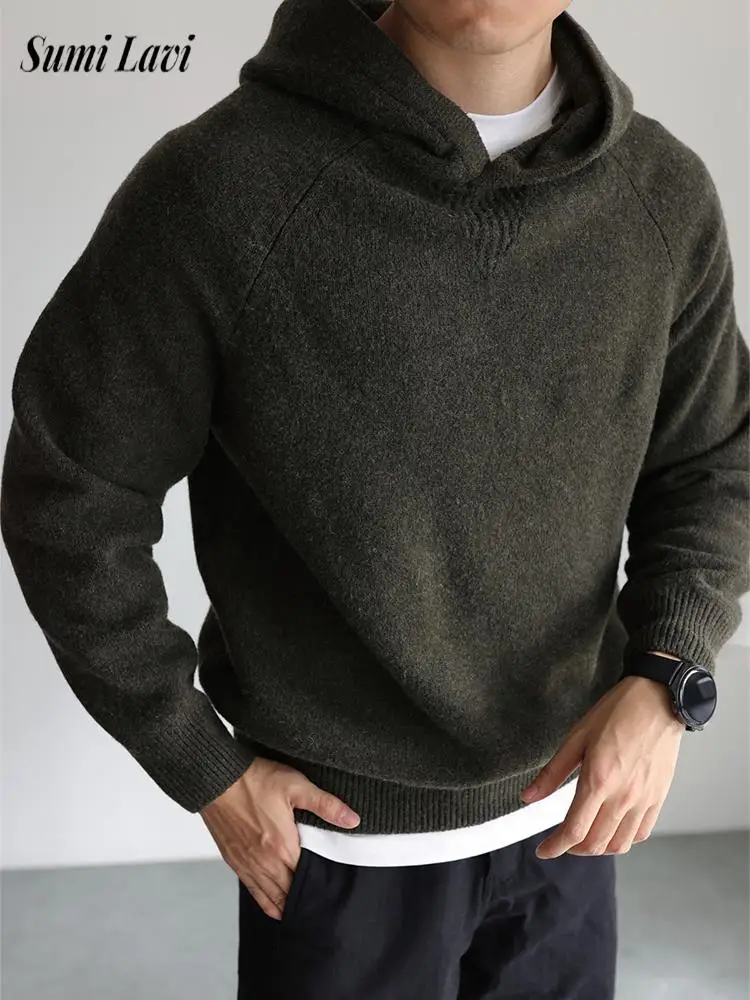 

Fashionable Mens Slim Sweaters With Hooded 2026 Spring Casual Solid Color Knit Hoodies Men Vintage Long Sleeve Knitted Hoodie