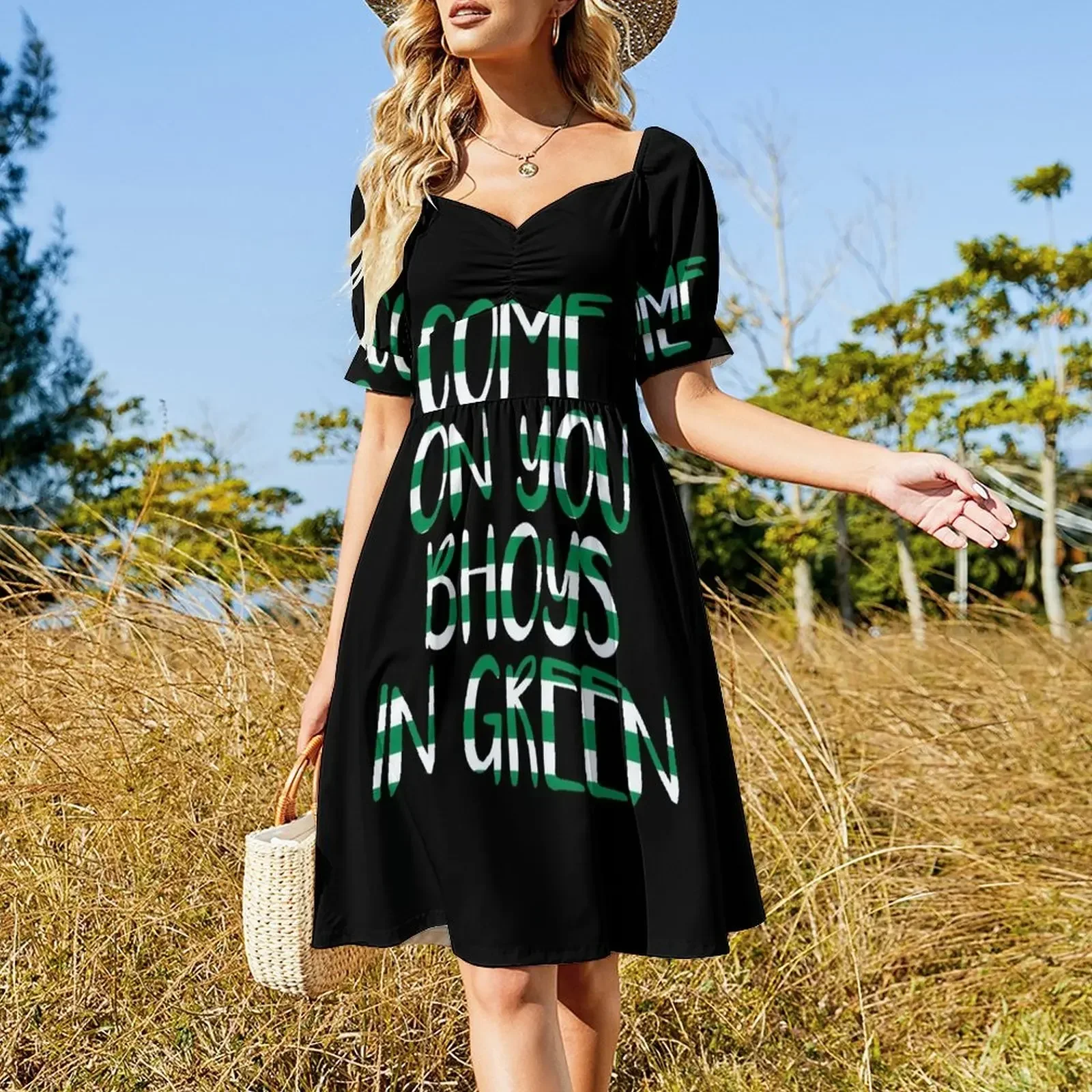 COME ON YOU BHOYS IN GREEN, Glasgow Celtic Football Club Green and White Text Design Sleeveless Dress beach dress Dress