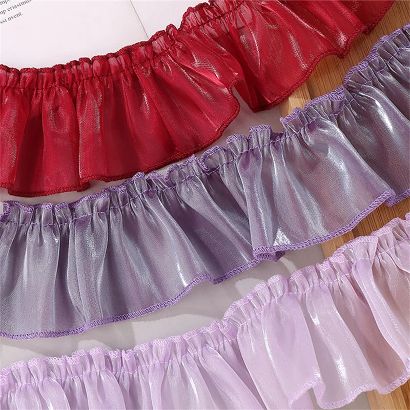 7CM wide glitter yarn satin ruffle trim 3d pleated lace fabric fringed ribbon lolita wedding dress collar diy sewing decor