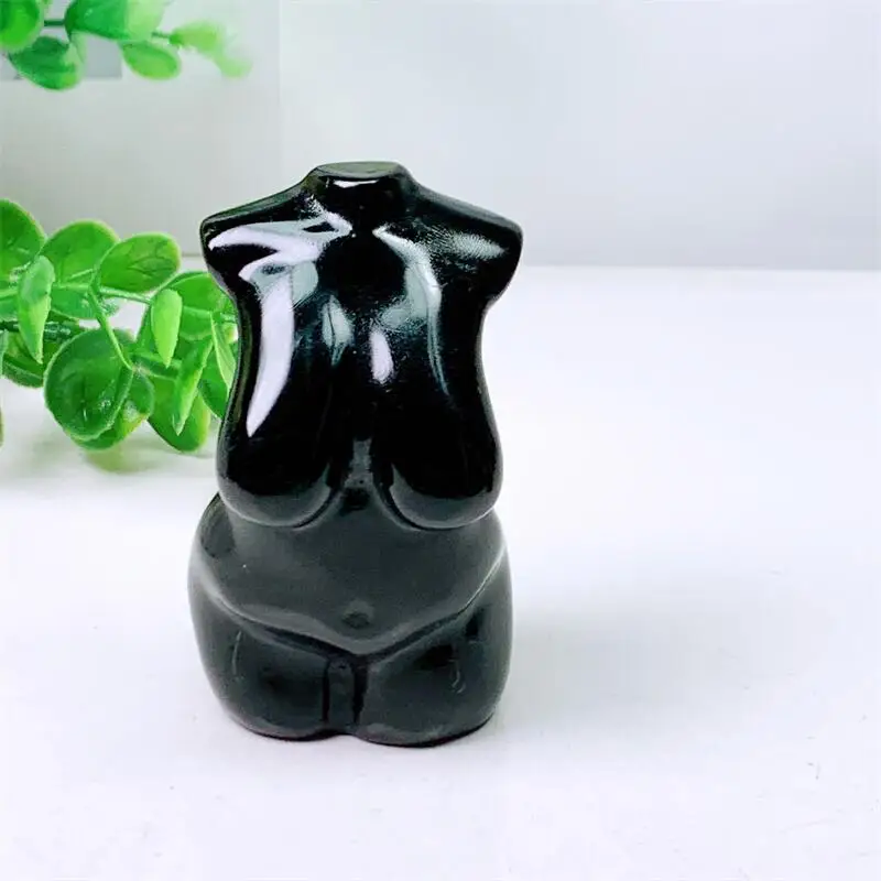 

Natural Black Obsidian Lady Body Carving Healing Crystal Gemstone Collectible Home Decoration Gift 1pcs